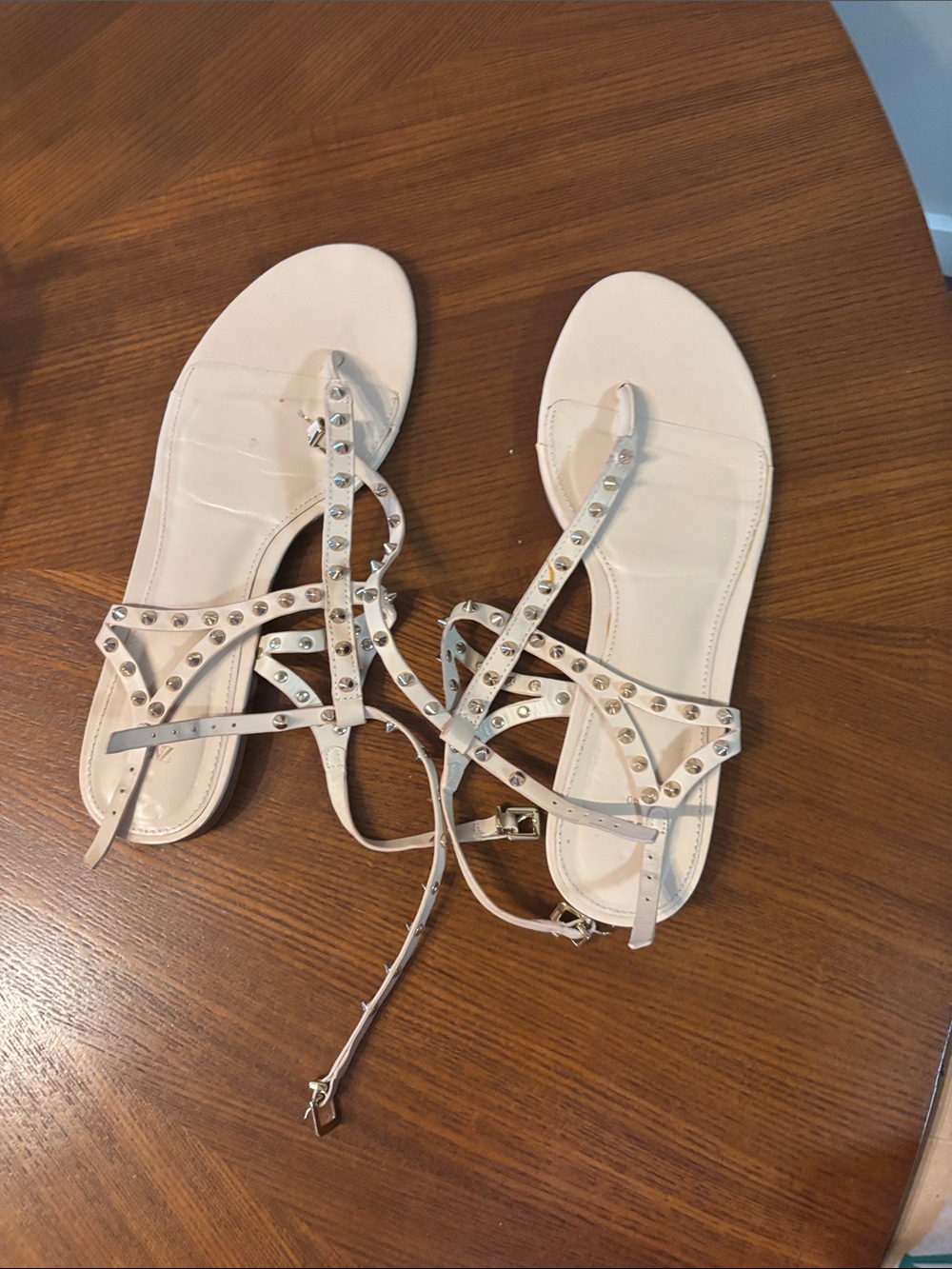 Zara double ankle strap studded nude sandal - size 40